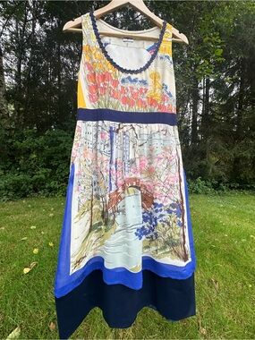 We Love Vera 100% Silk Dress Sleeveless Watercolor Wearable Art Resortwear